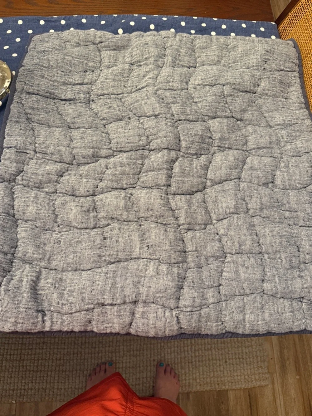 Pottery Barn Quilted Heathered Gray blue Euro  shams